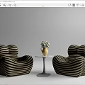 Casual Sofa Set With Striped Pattern Small Round Table And Flower Vase For Living Room