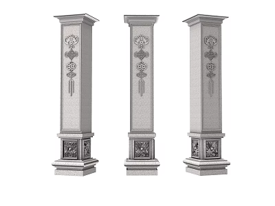 Ornate Stone Columns With Intricate Carvings And Classical Design Elements 3d model