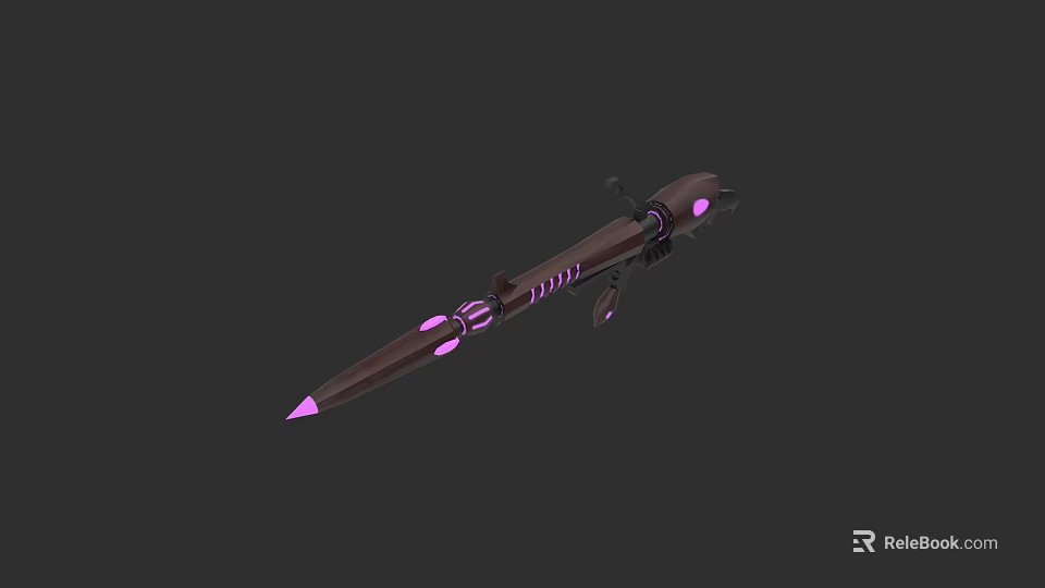 Fantasy Weapon Sword With Purple Glowing Accents And Decorative Details 3d model 