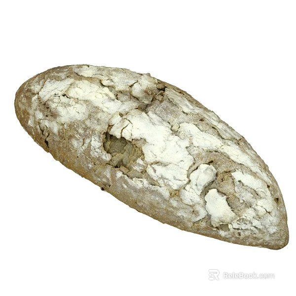 Freshly Baked Traditional Artisan Rustic Bread With Cracked Surface And Flour Dusting 3d model 