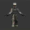 Mechanical Robot Character With Metallic Body Red Eyes Mechanical Arms And Reflective Surface