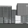 Modern Office Building Complex with Glass Curtain Walls White Exterior and Green Landscaping