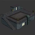 Cartoon Style 3D Scene With Square Court Railing Staircase Building Structure And Lights