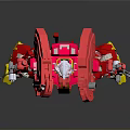 Red And Yellow Cosmic Robot With Mechanical Structure For Space Exploration