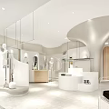 Modern Clothing Store Interior With White Curved Design Mannequins And Green Plants