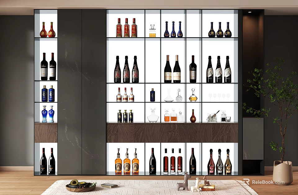 Modern Wine Cabinet With Glass Shelves For Wine Bottle Display And Storage 3d model 