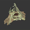 Industrial Installation With Rock Base And Intricate Metallic Mechanical Structures