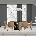 Modern Restaurant Interior With Marble Wall Pink Chairs Round Table Hanging Lamp And Sculpture Decor