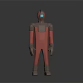 Red And Brown Sci Fi Humanoid Character With Helmet And Blocky Armor Design
