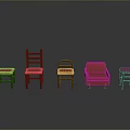 Varied Furniture Set With Different Style Chairs Pink Sofa And Wooden Stools On Grey Background