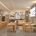 Cozy Hot Pot Restaurant Interior With Wooden Tables Chairs Hanging Lamps And Menu Board