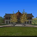 Traditional Style Detached Villa With Tiled Roof Wooden Beam Entrance And Spacious Lawn