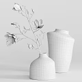 Minimalist Decorative Ornament Set with Textured Vases White Flower Branches and Buds