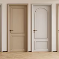 Neutral Hinged Doors with Various Panel Designs and Golden Handles on Light Walls