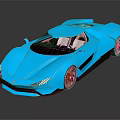 Blue Modern Sports Car with Sleek Aerodynamic Body Alloy Wheels and Rear Spoiler