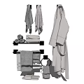 Organized Walk in Closet With Folded Towels Hanging Bathrobe And Storage Shelves