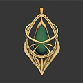 Elegant Gold Leaf Design Pendant With Green Gemstone And Intricate Detailing