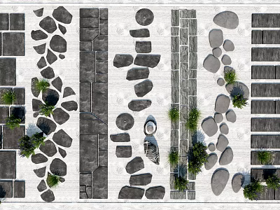 Garden Stepping Stones Natural Stone Arrangement With Green Plants And Pathway Design 3d model