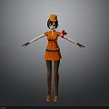 3D Character Model With Orange Hat Striped Dress Brown Boots And Red Bow