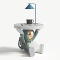 Astronaut Shaped Side Table with Figure Support Holding Coffee Cup Magazine and Blue Lamp