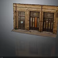 Traditional Brick Building Facade With Wooden Doors Arched Windows And Circular Motifs
