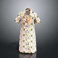 Colorful Geometric Pattern Dress With Short Sleeves And Pink Bow