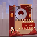 Traditional Red Themed Display Stand With Lanterns Eggs And October Pregnancy Sign