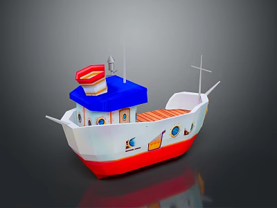 Colorful Cartoon Style Model Ship With Red Blue White Hull And Orange Deck 3d model