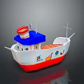 Colorful Cartoon Style Model Ship With Red Blue White Hull And Orange Deck