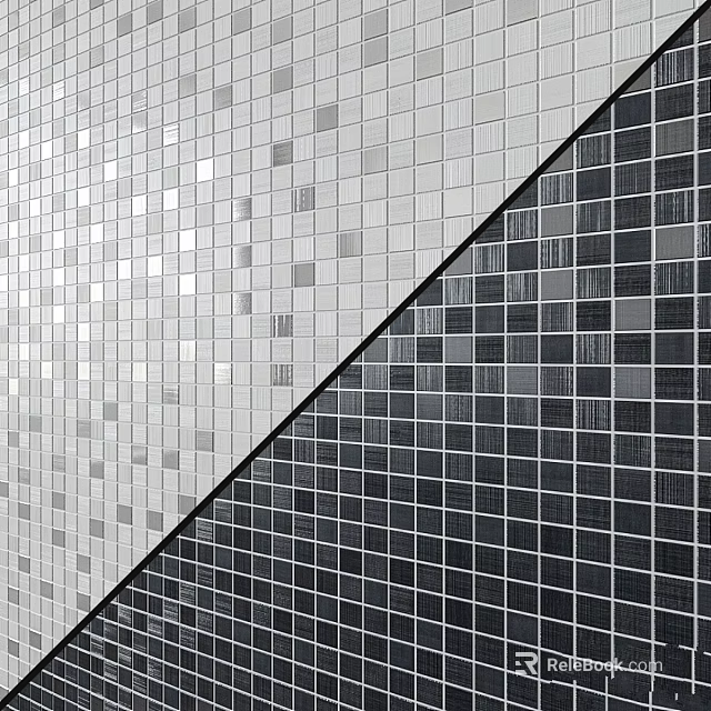 Black And White Tile Wall Components With Diagonal Pattern Design For Interiors 3d model