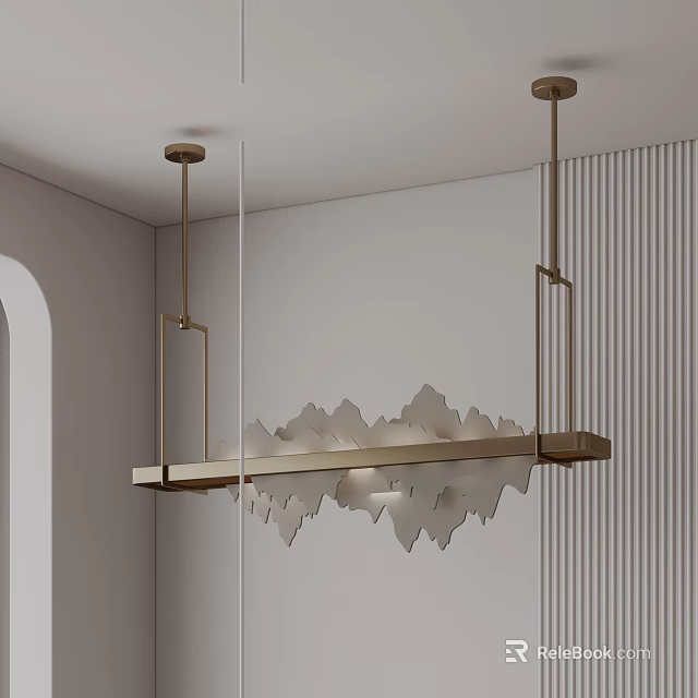 Modern Brass Chandelier With Mountain Shaped Design For Linear Wall Interior 3d model