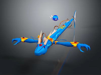 Blue Fantasy Game Movie Character With Large Claws Yellow Red Accents and Floating Blue Orb 3d model
