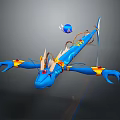 Blue Fantasy Game Movie Character With Large Claws Yellow Red Accents and Floating Blue Orb