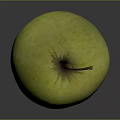 Ripe Juicy Fresh Green Apple With Stem On Dark Background