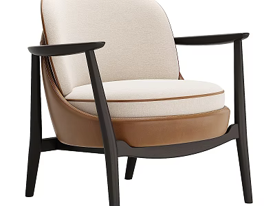 Contemporary Sofa and Coffee Table Set with Beige Fabric Brown Leather and Black Wooden Frame Design 3d model