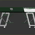 Practical Green And White Garden Workbench With Circular Planting Holes And Sturdy White Legs