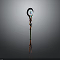 Magic Staff Weapon With Circular Top Orange Decorative Elements And Blue Glowing Tassels 3d model
