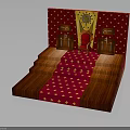 Elegant Red Chair Furniture With Gold Patterns On Red Carpet And Wooden Steps