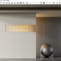 Modern Gold Metal Partition Screen With Geometric Pattern And Gray Wall Silver Sphere Decor 3d model