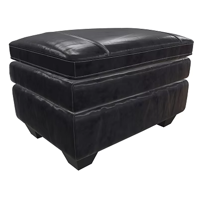 Modern Style Black Leather Ottoman With Stitched Details And Sturdy Legs 3d model
