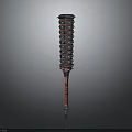 Tower Shaped Multi Layered Weapon With Blue Top Red Shaft And Silver Base 3d model