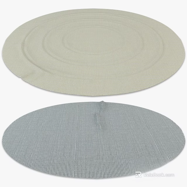Round Rugs with Cream Grid Pattern and Blue White Stripe Design for Home Decor 3d model 