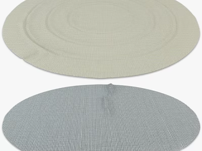 Round Rugs with Cream Grid Pattern and Blue White Stripe Design for Home Decor 3d model