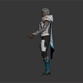 3D Character With Gray Hair White Blue Outfit Silver Shoulder Armor And Blue Boots