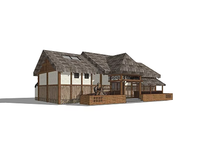 Outdoor Decorative Traditional Garden Ornament With Thatched Roof And Wooden Structure 3d model
