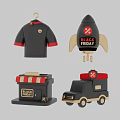 E-commerce Activity Elements Black Friday Store Activity E-commerce Scene Shopping Poster Short-sleeved Rocket Car Q Edition Small Objects Digital Products 3d model