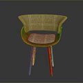 Modern Stylish Stool with Orange Curved Frame and Beige Plaid Fabric Seat for Contemporary Interior
