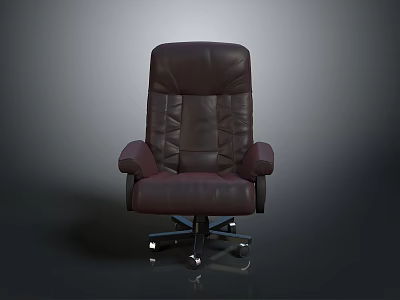 Dark Red Leather Office Chair With Adjustable Backrest Armrests And Wheels 3d model