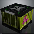 Decorative Cube Structure With Black Top Geometric Pattern Green Panels And Pink Graffiti