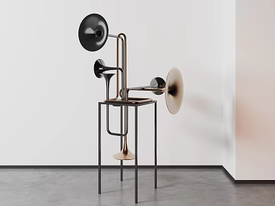 Modern Art Installation With Metal Structure And Horn Shaped Components In Black Copper Beige 3d model